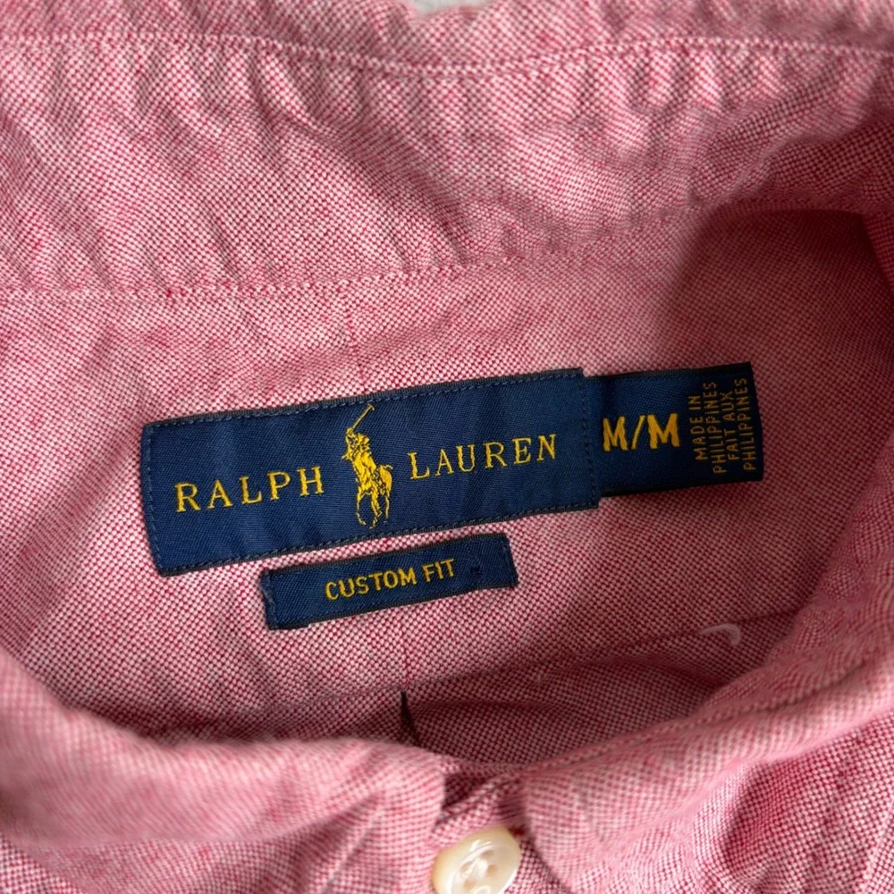 Polo Ralph Lauren Mens Custom Fit Oxford Shirt Red Pink Cotton Medium LS